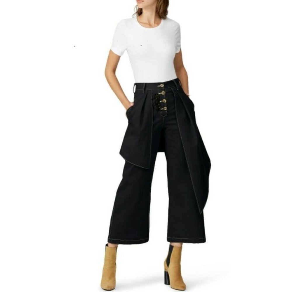 Victoria/Tomas Black Cotton Avant Garde Ribbon Pants Size 38